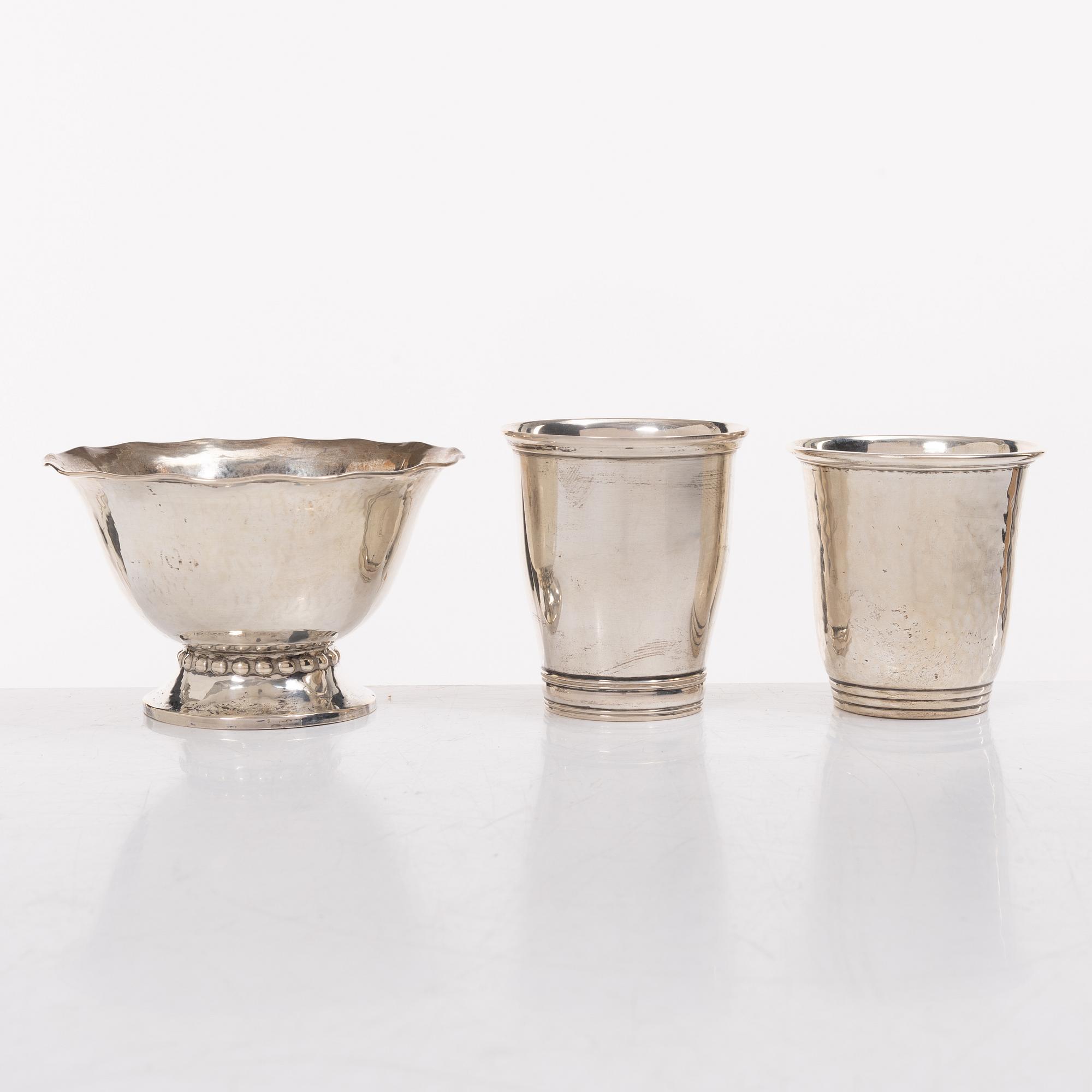 Trophies/cups and bowl, 6 pcs, silver, Sweden and Denmark, including K Anderson, Stockholm 1925.