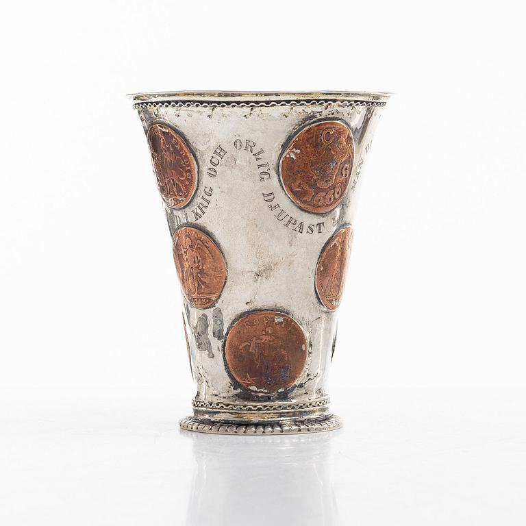 A Swedish 18th century parcel-gilt silver beaker, unmarked.