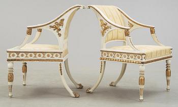 A pair of late Gustavian early 19th century armchairs.