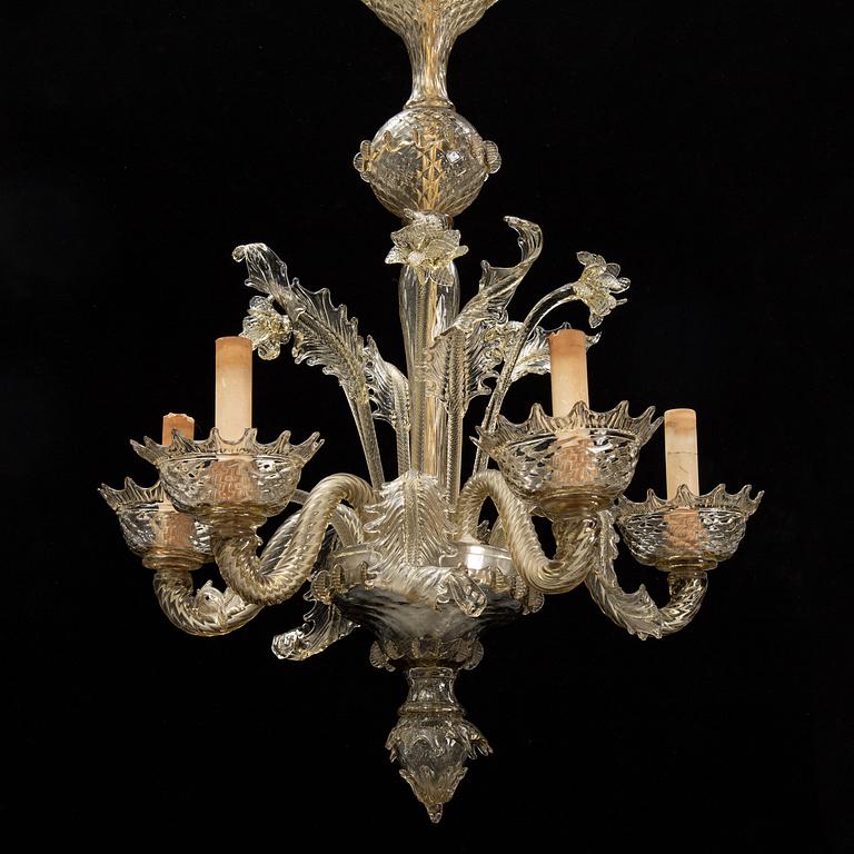 A Venetian style glass chandelier, propbaly Murano, mid 20th Century.