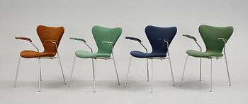 KARMSTOLAR, 4 st, "Sjuan", Arne Jacobsen, Fritz Hansen, 1900-talets andra hälft.