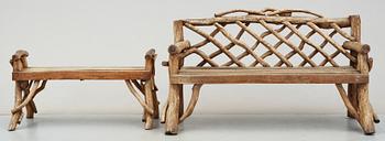 TRÄDGÅRDSMÖBLEMANG, sk Grenmöbler, 5 delar, 1900-tal.