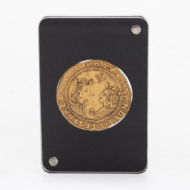 Coin, 2 ducats, Ferdinand V and Isabella I, gold 99%.