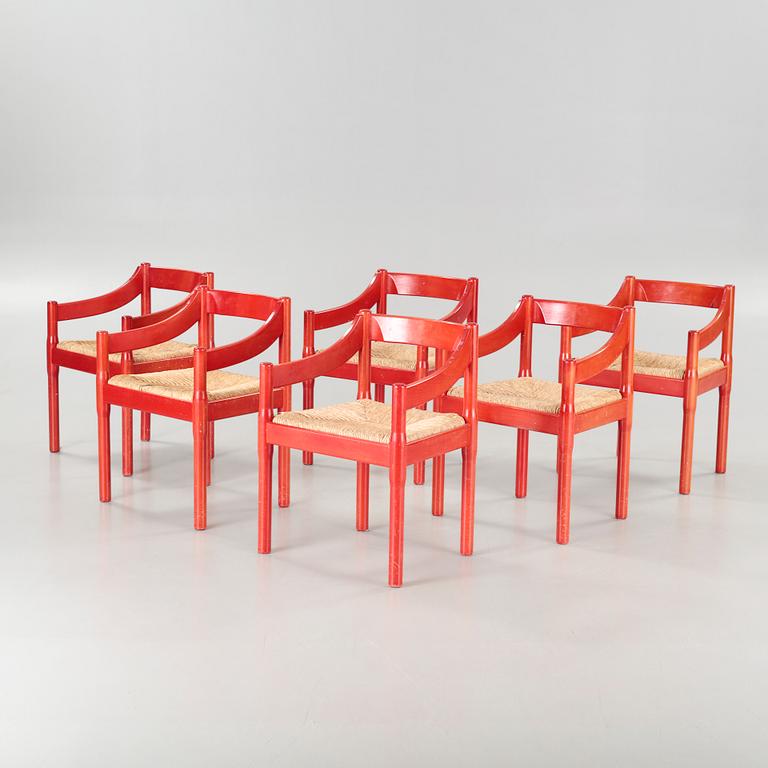 Six "Carimate" chairs, designed by Vico Magistretti for Cassina.