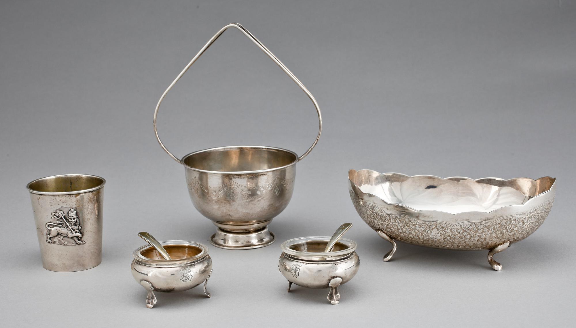 PARTI SILVER, 5 delar, bla Polen, 1900-talets mitt/andra hälft. Totalvikt ca 350 gram.