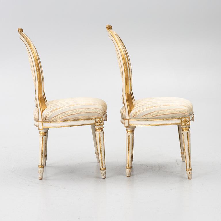 Chairs, a pair, Stockholm work, late 18th century, Gustavian, and a later copy respectively, from 1891.