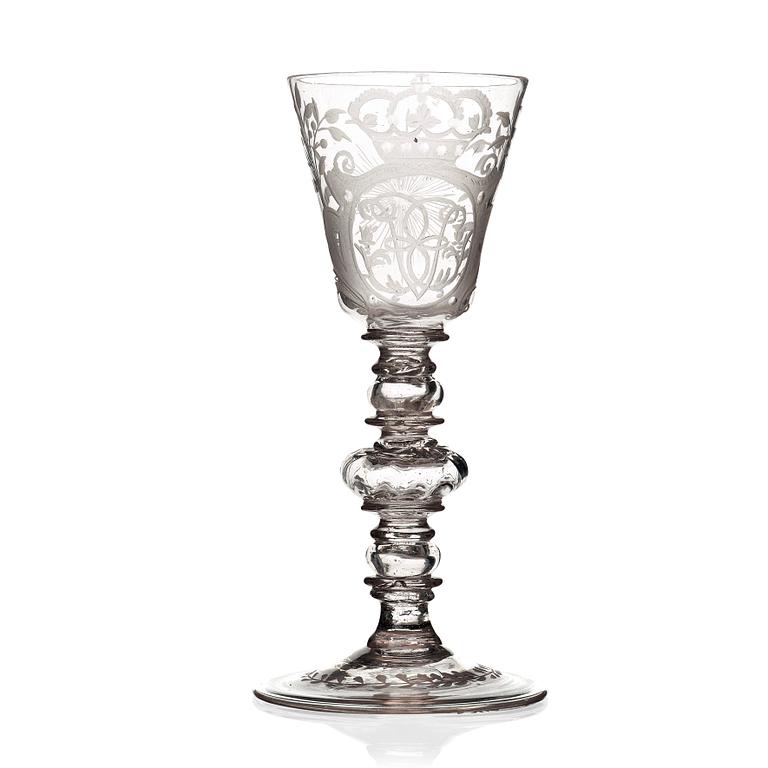 A large Swedish engraved goblet,  Kungsholms glass manufactory, 18th Century.