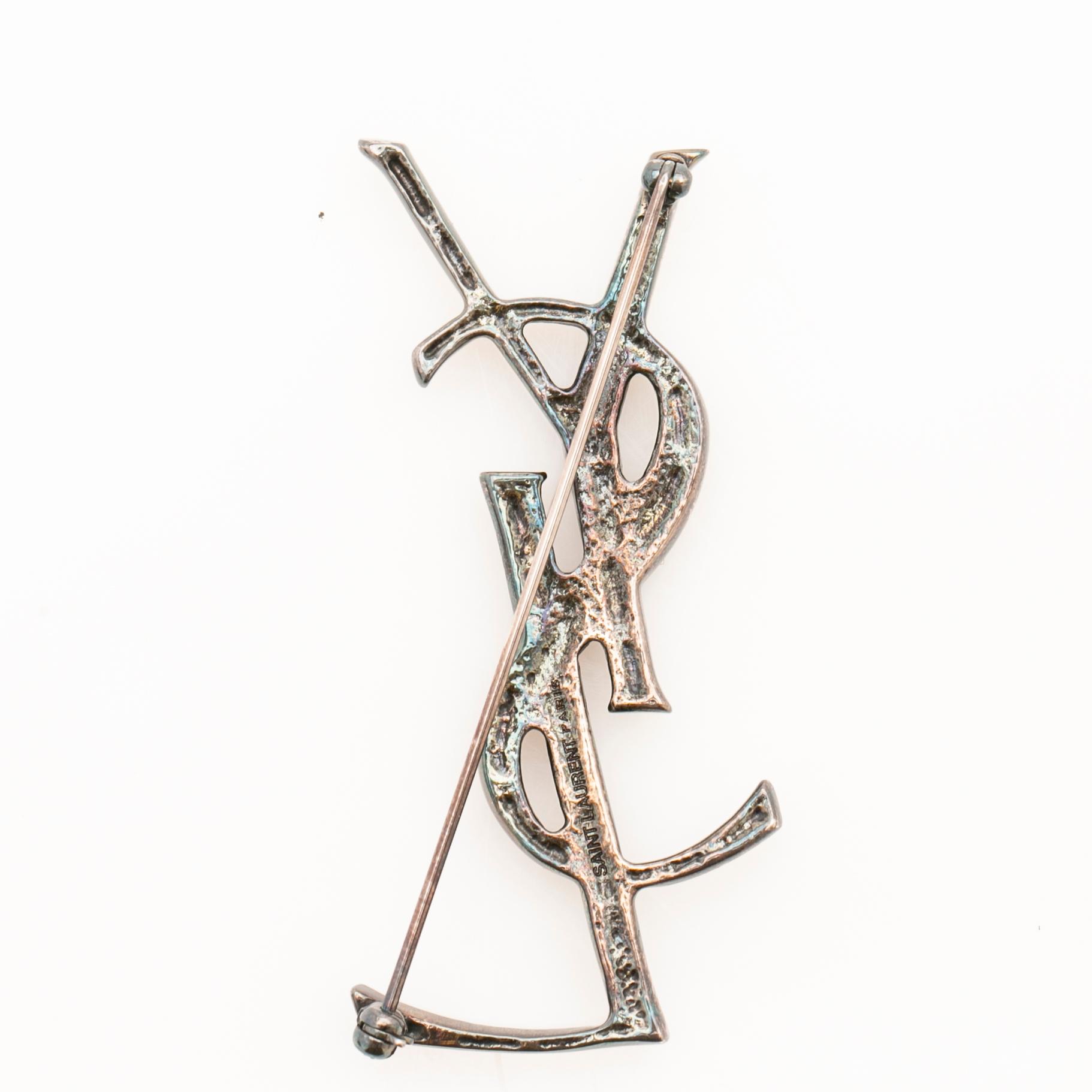 Yves Saint Laurent, Brooch, YSLA opium crocodile in oxidised silver.