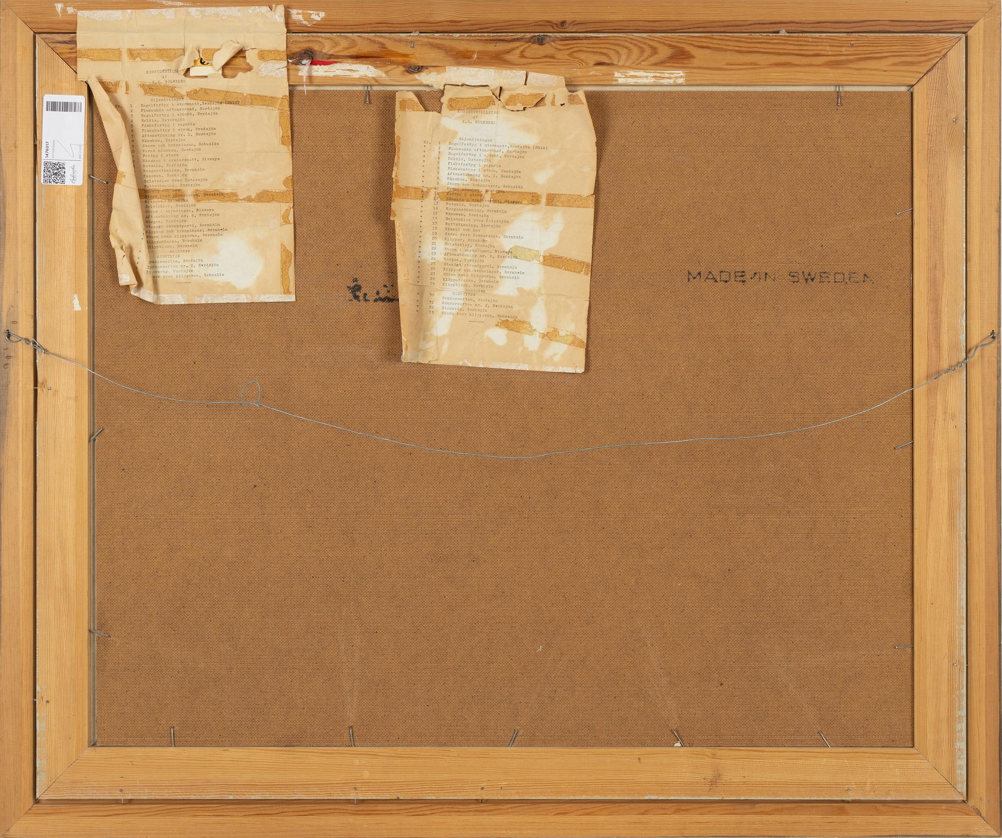 Karl Gustav Holmberg, olja på pannå, signerad och daterad 1962.