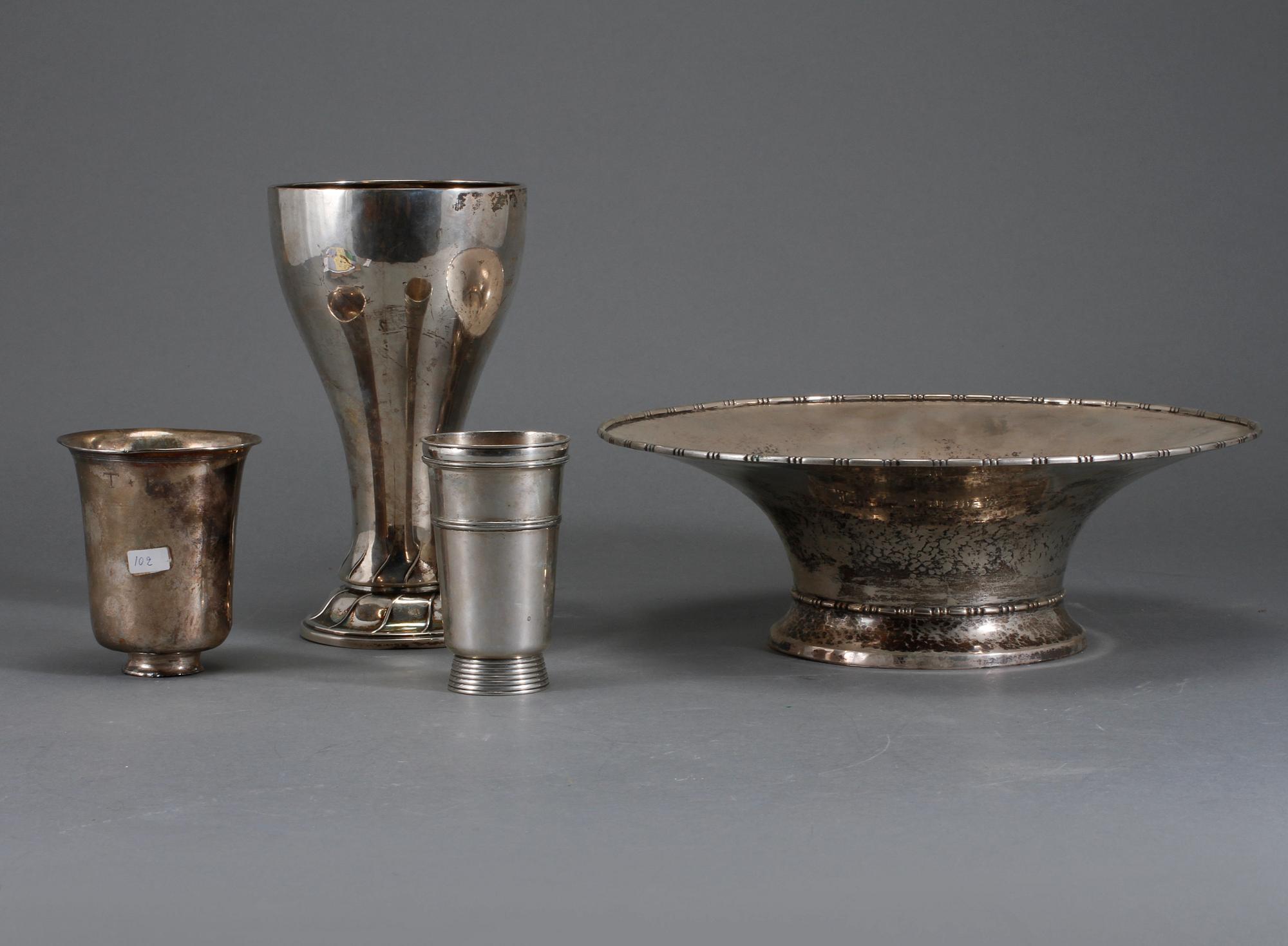 PARTI SILVER, 4 delar, Sverige och Frankrike, 1800- och 1900-tal, vikt 887 g.