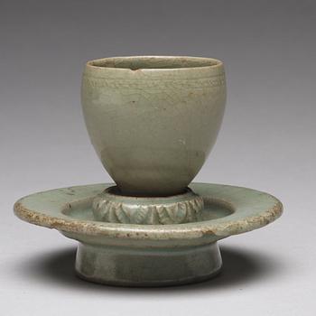 A celadon cup with stand, Korea, Koryo.