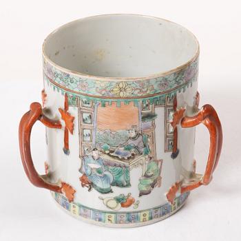 A Chinese three handle porcelain jar, late Qing dynasty, 19th century.