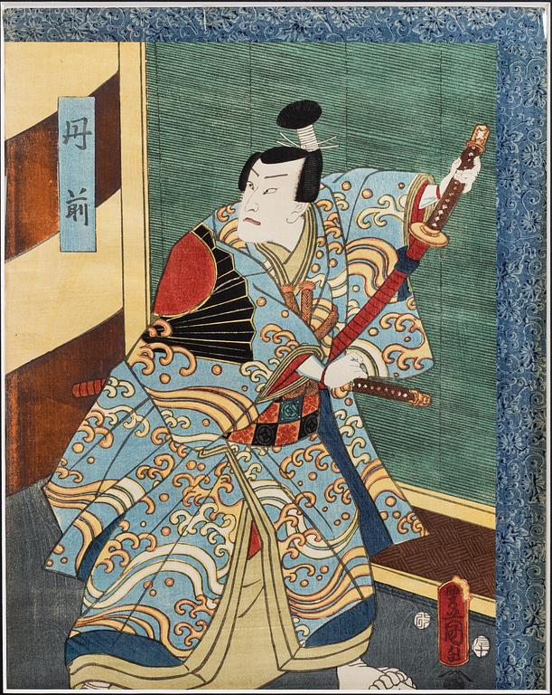 UTAGAWA KUNISADA (Toyokuni III)(1786-1864), three color woodblock print. Japan, 'Actors', 19th C.