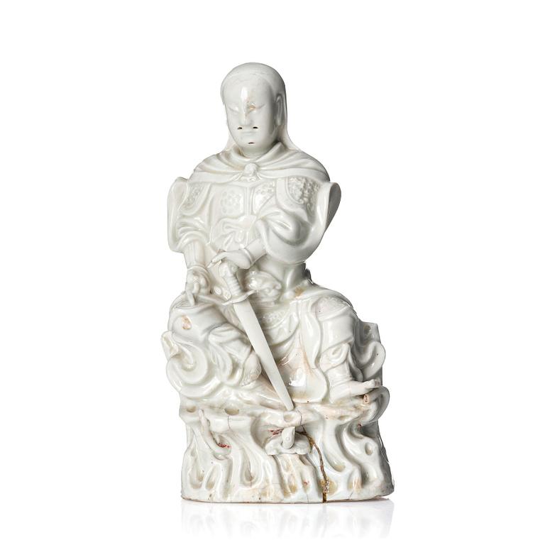 A Chinese blanc de chine/dehua figure of a Zhenwu, late Ming dynasty (17th century).