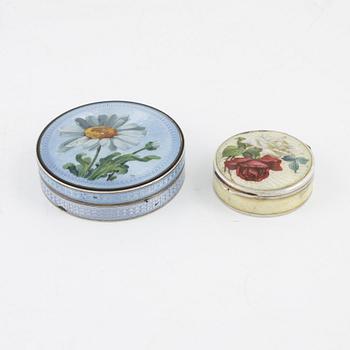 Dosor, 2 st, silver och emalj, tidigt 1900-tal, bl a Frankrike.