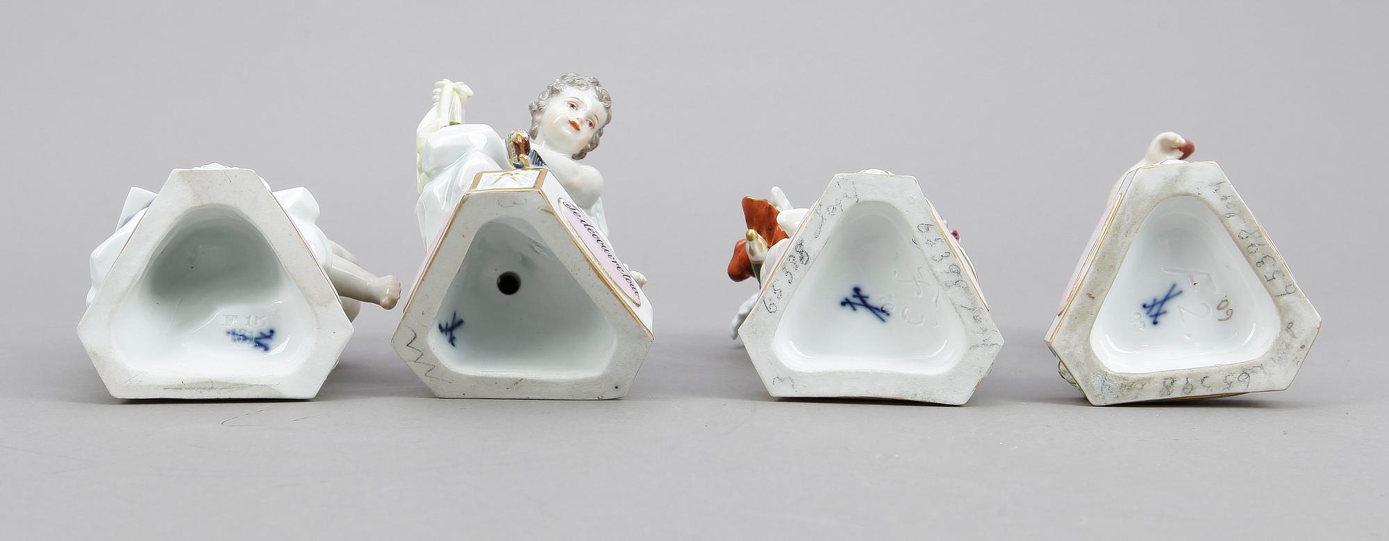 FIGURINER, 4 st, porslin, Meissen, omkring sekelskiftet 1900.
