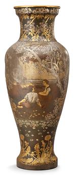 A Hjalmar Norrström etched and engraved patinated gilt copper vase, Stockholm 1904.