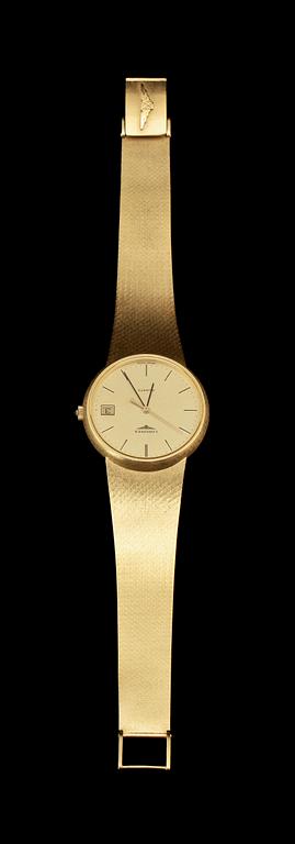 HERRARMBANDSUR, Longines, 18k guld med blå safirknopp, 1900-tal. Vikt 84 g.