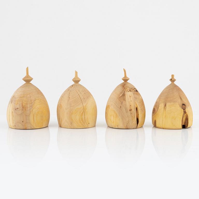 Magnus Ek, a set of four juniper Clocher for Oaxen Krog.