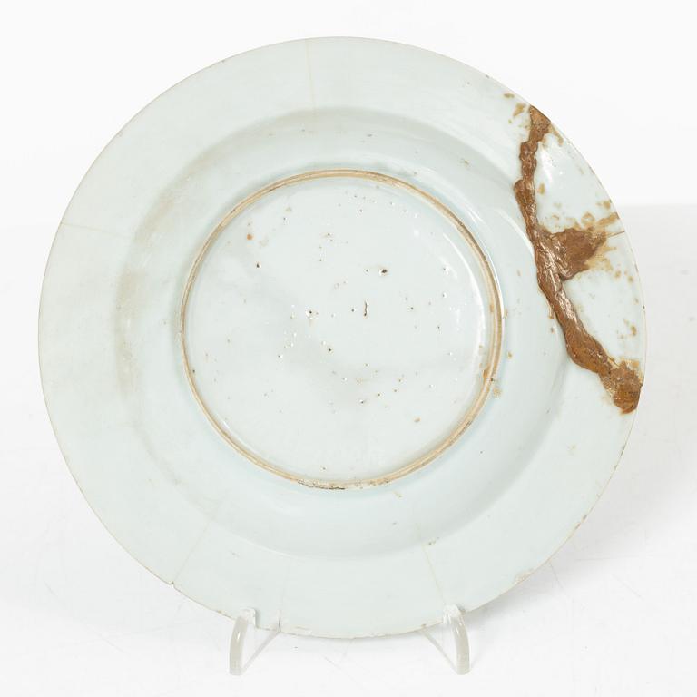 A group of three Chinese blue and white porcelain serving dishes and five dessert plates, Qing dynasty, Qianlong(1736-95.