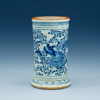 A blue and white document vase, Qing dynasty, with Qianlong six character cyclical mark that corresponds to his14th year.
