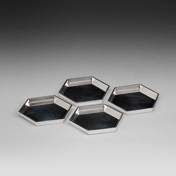 543. A set of four Swedish 20th century silver glass-coasters, marks of Wiwen Nilsson, Lund 1951.