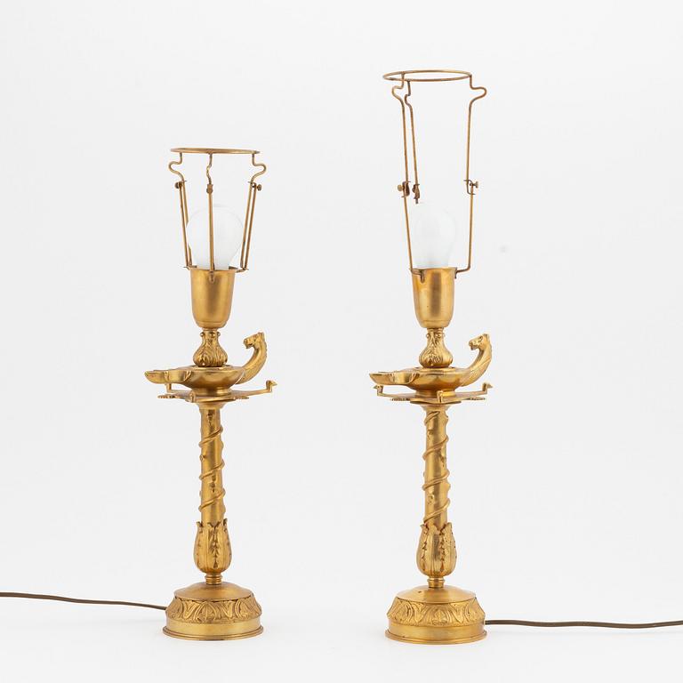 A pair of brass table lamps, second half of 20th century.