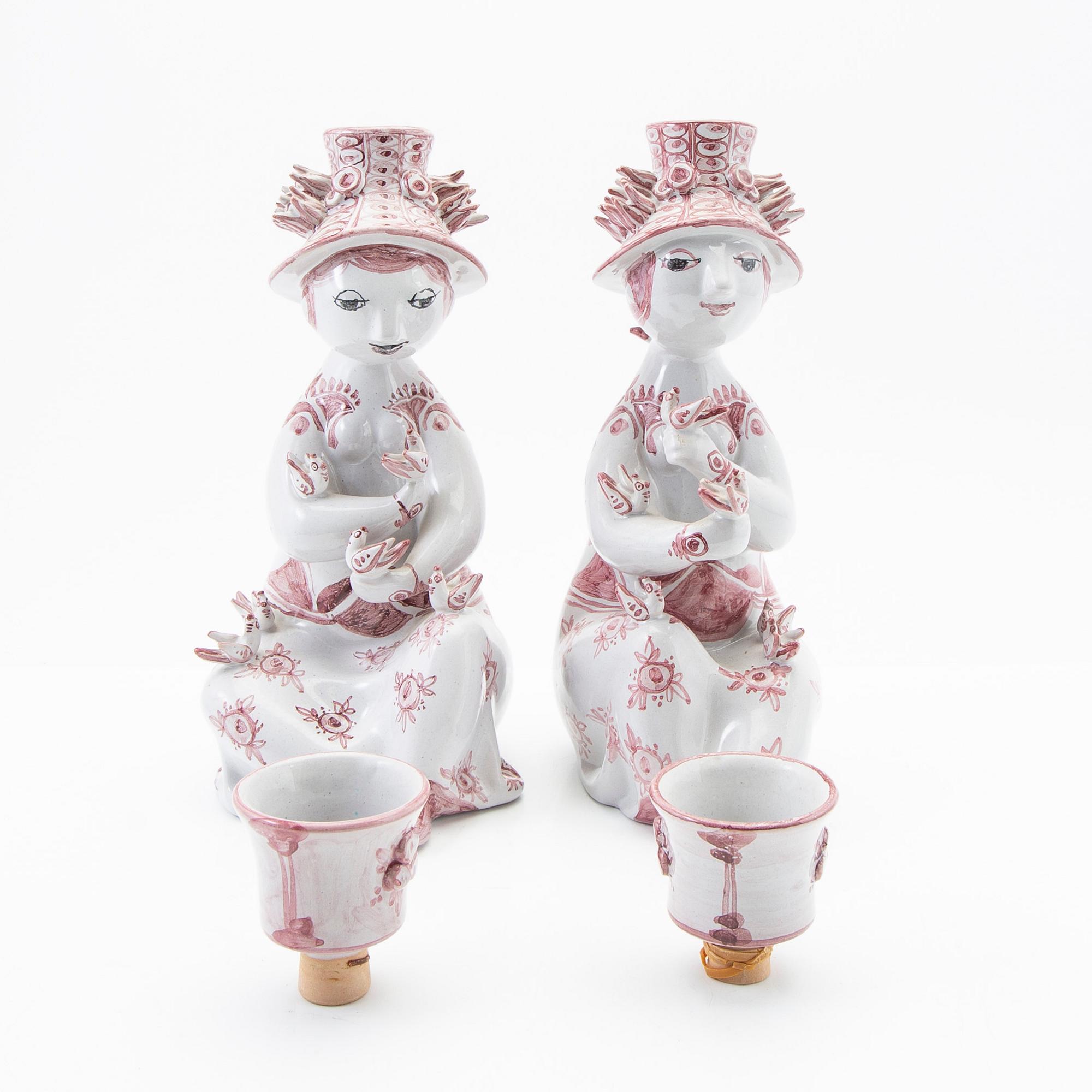 Björn Wiinblad, figurines/candle holders, a pair, faience, Denmark, 1986-87.