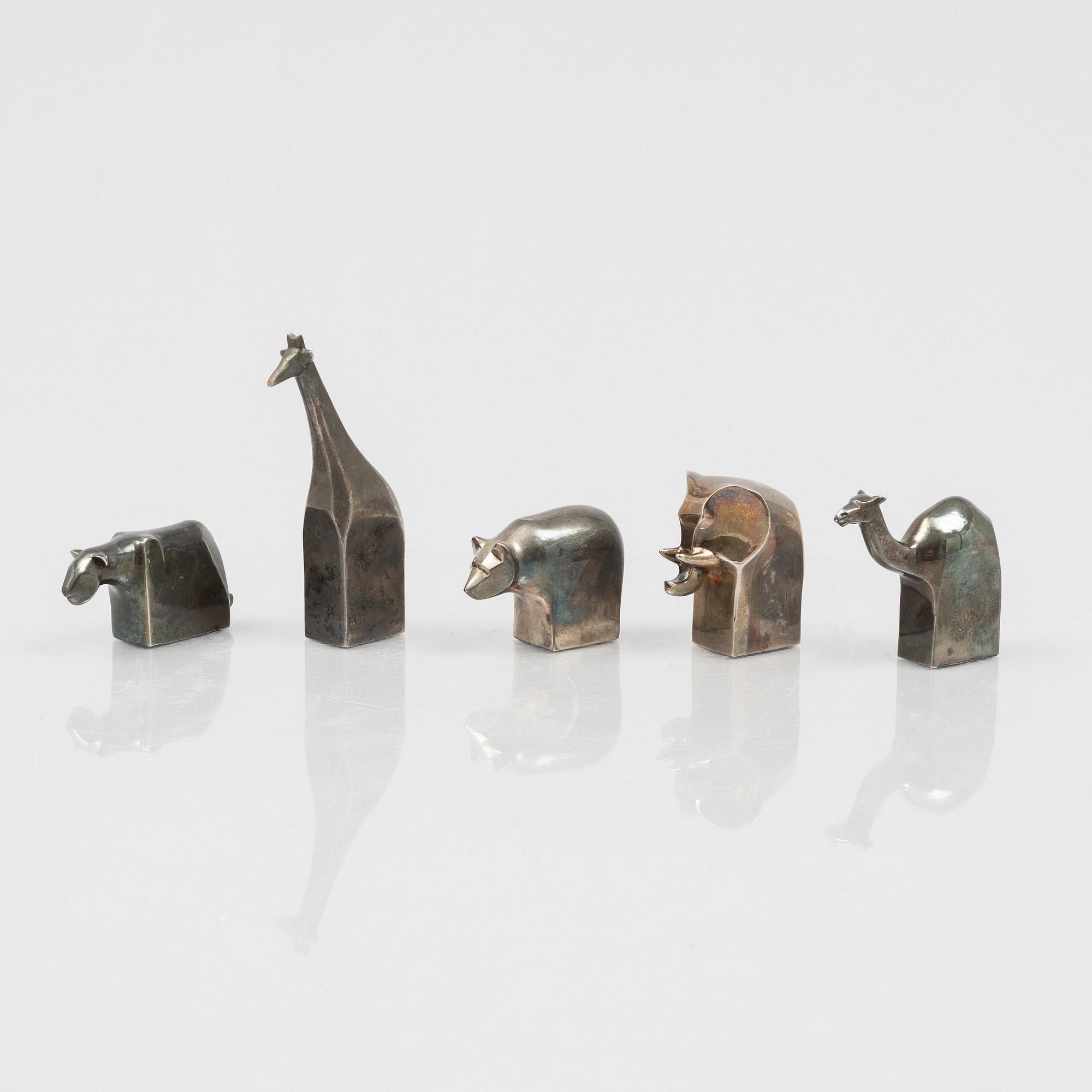 Gunnar Cyrén, figuriner, 5 st, silverpläterad zink, Dansk Designs, Japan.