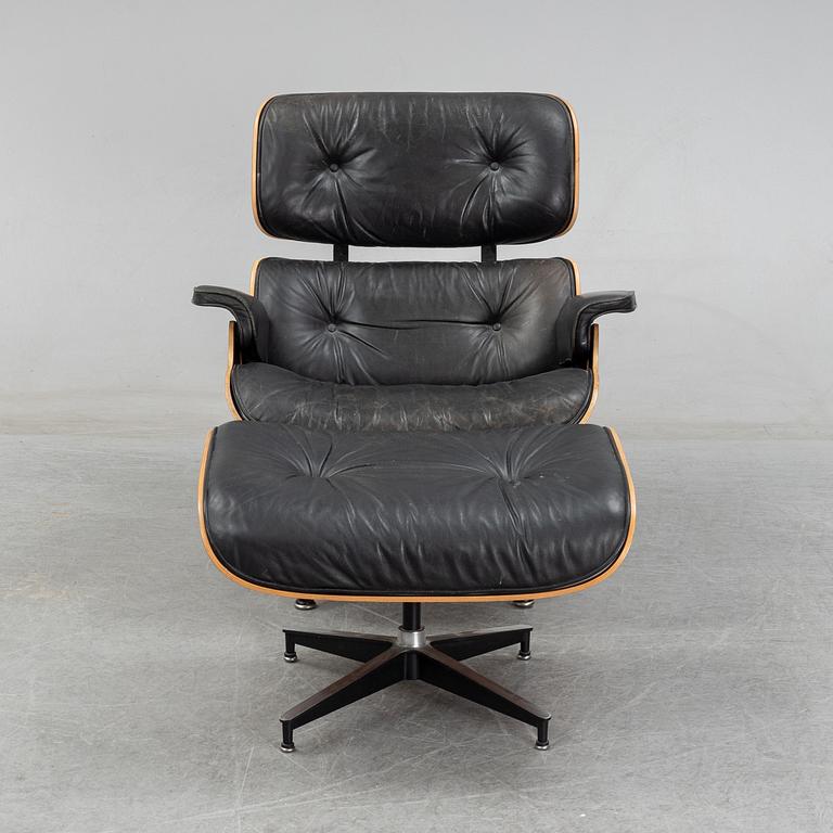 Charles and Ray Eames, a 'Lounge chair' and stool from Herman Miller, USA, 1960's.