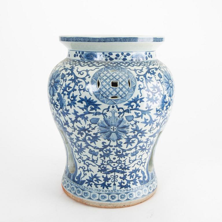 A Chinese blue and white garden seat, 20th Century.