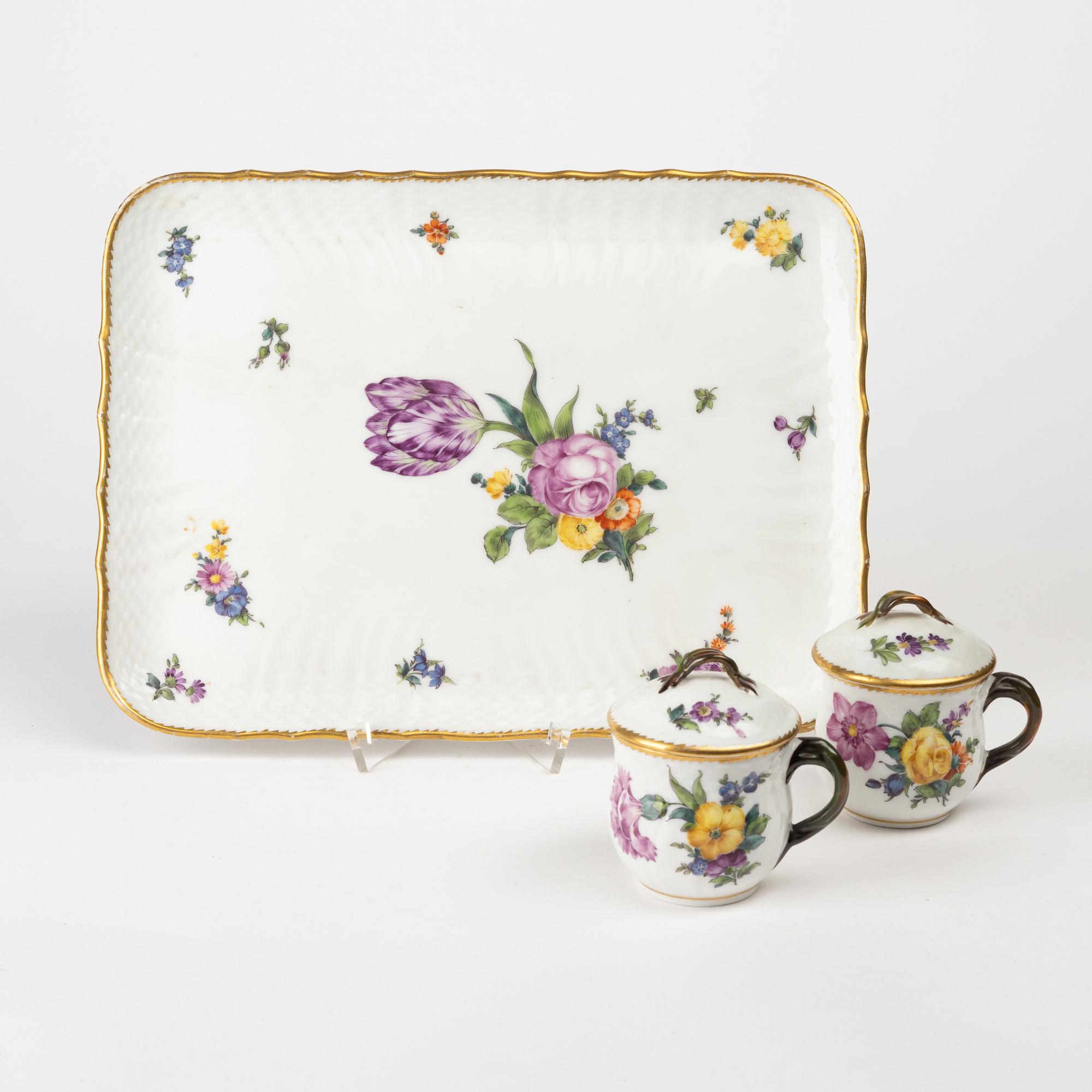 Royal Copenhagen, 14 porcelain custard cups with lids and tray, Denmark.