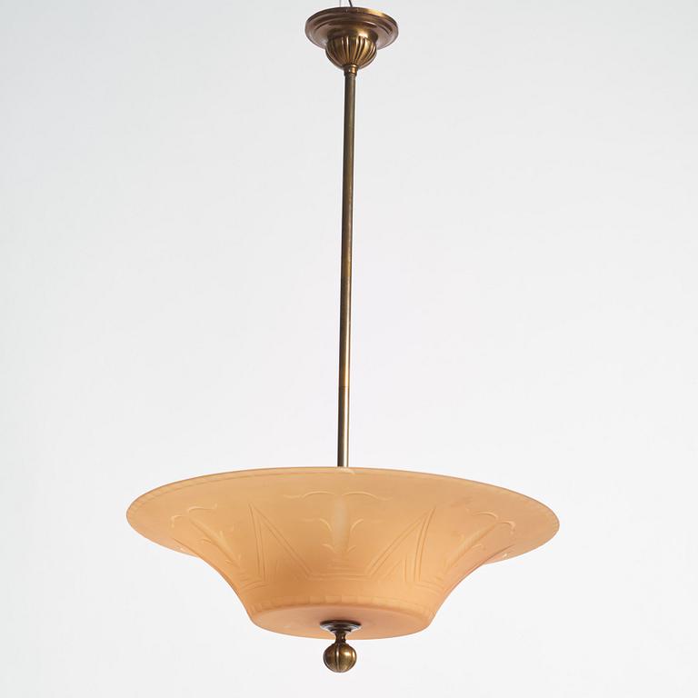 Edward Hald, & Erik Tidstrand, a ceiling lamp, Orrefors & Nordiska Kompaniet, 1920s-30s.