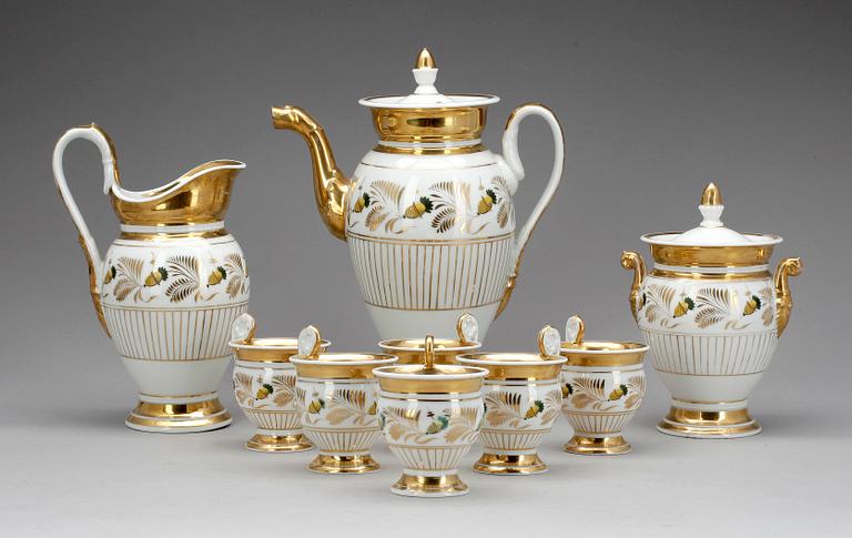 KAFFESERVIS, 9 delar, porslin, empire, Frankrike, 1800-talets början.