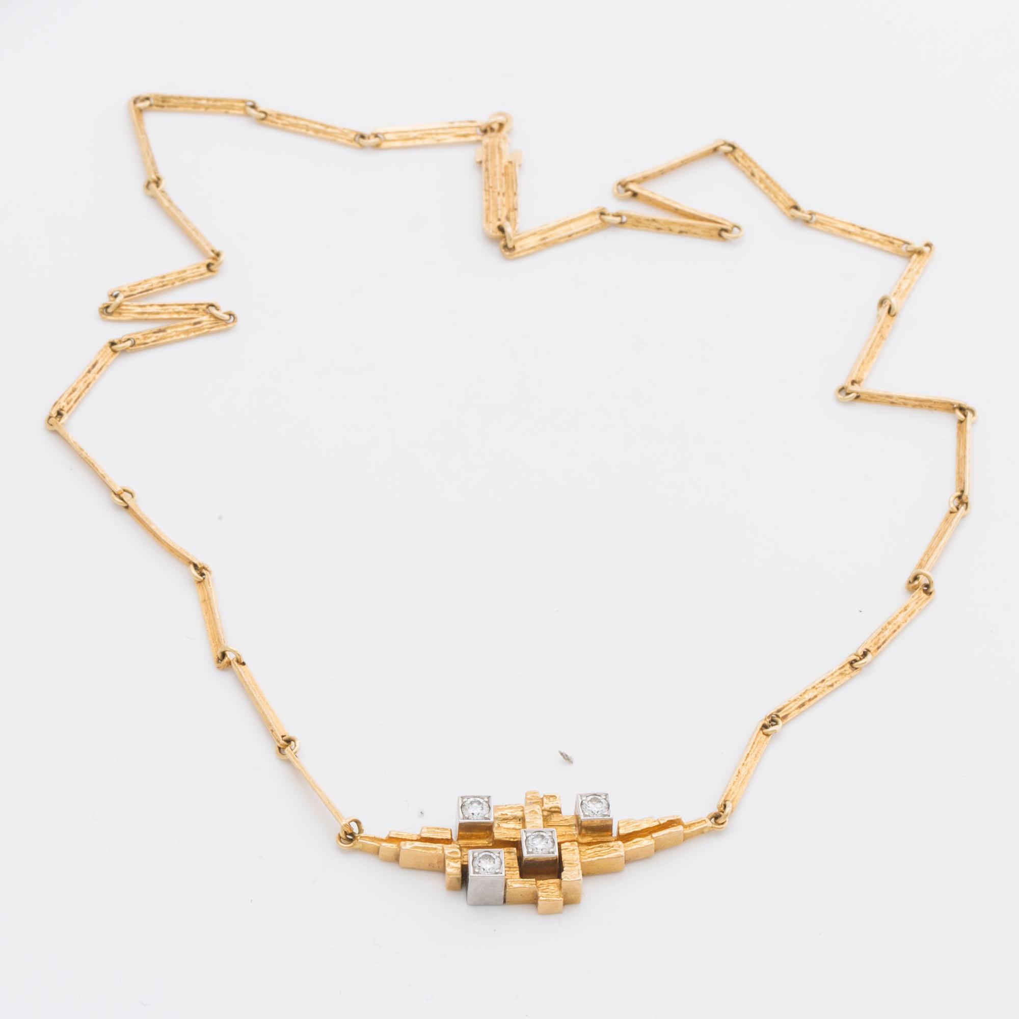 LAPPONIA NECKLACE 18K gold w 4 brlliant-cut diamonds 0,25 ct engraved, "Diamantstad", Finland 1984.