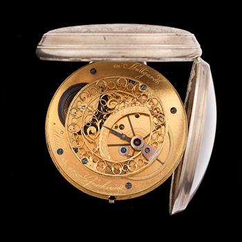 A silver cylinder pocket watch, Hahn in Stuttgardt, 19th century.
