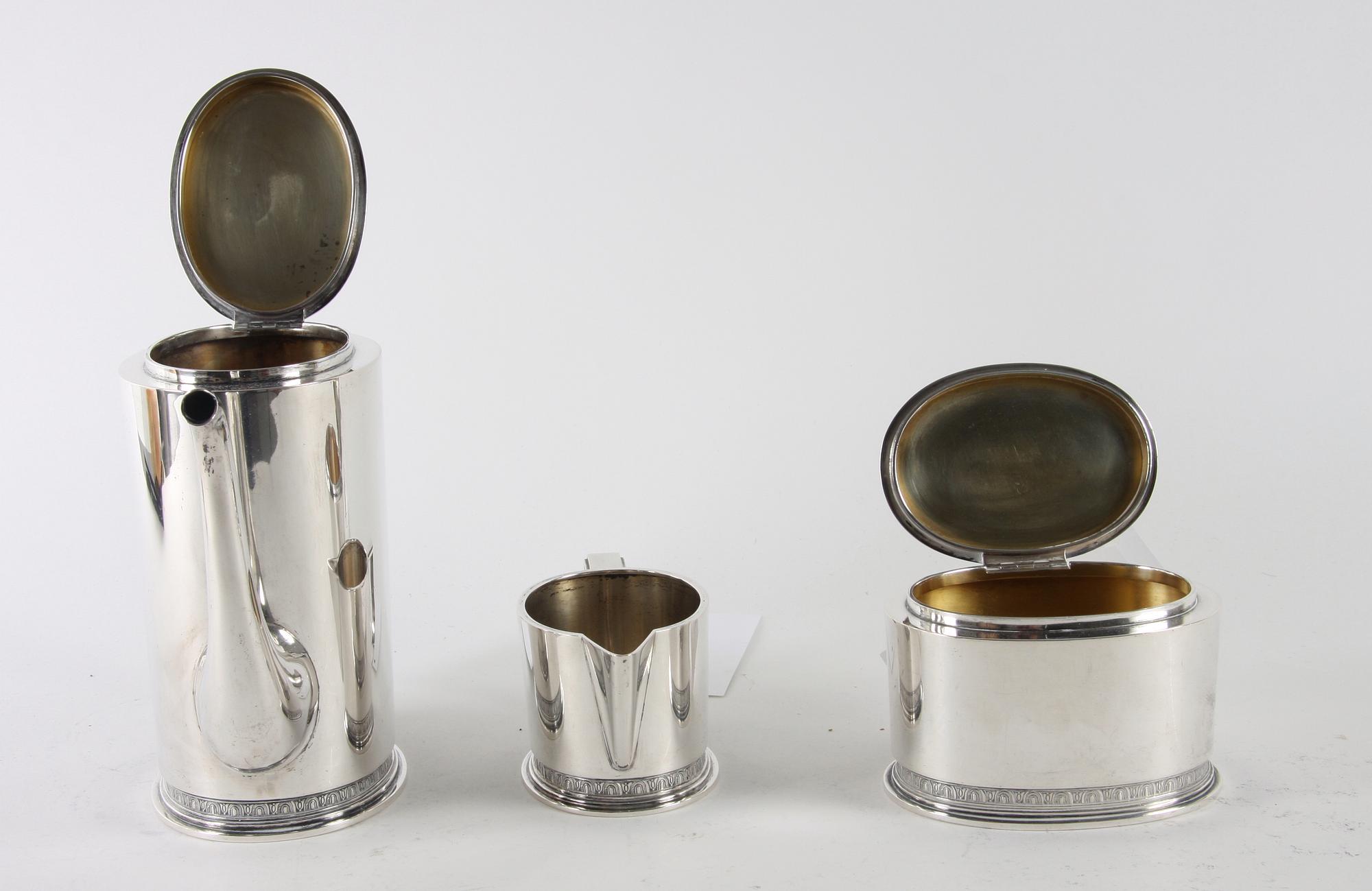KAFFESERVIS, 3 delar, silver, O B Sjögren, Stockholm 1946.