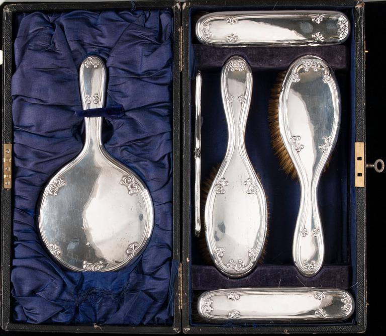 TOALETTSET, 6 delar, silver, Birmingham, 1918-1919.