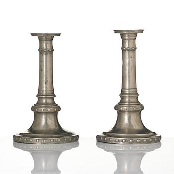 A pair of Gustavian pewter candlesticks by M. Moberg, Jönköping 1786.