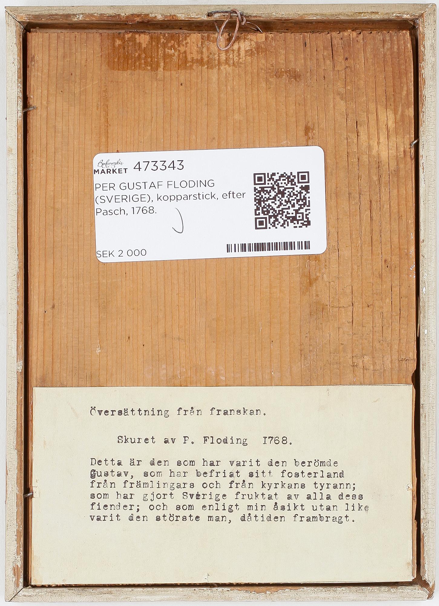 PER GUSTAF FLODING, kopparstick, efter Pasch, 1768.