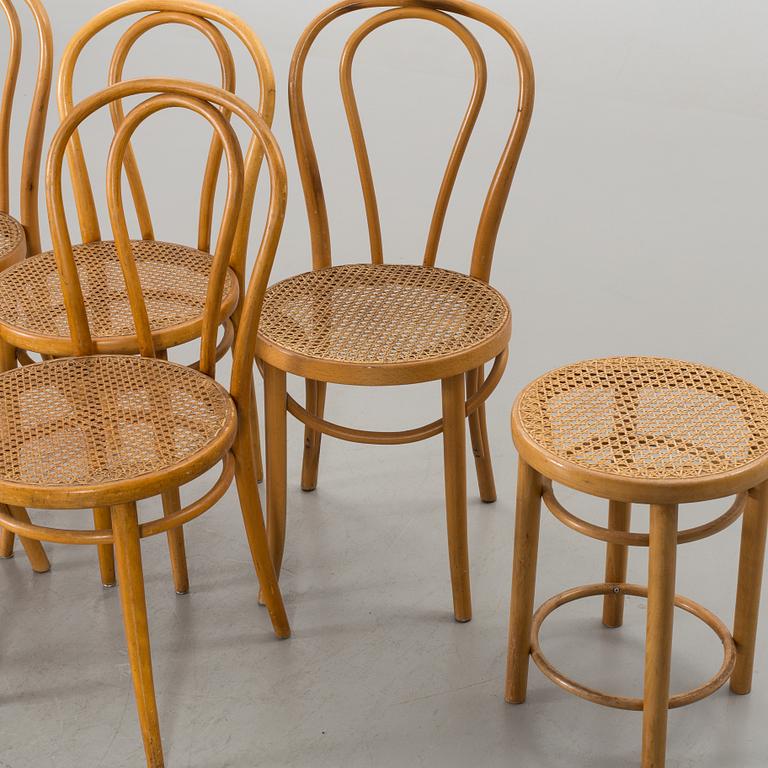 A SET OF 5 THONET STYLE CHAIRS AND 2 STOOLS, end of 20th century.