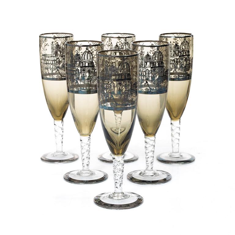 A set of six Italian champagne flutes.