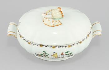 TERRIN med LOCK, flintgods, "Mah-Jong", Rörstrand, 1900-tal.