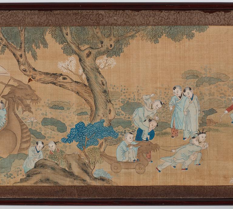 A Chinese painting, ink and colour on silk, Qing dynasty, 19th century.