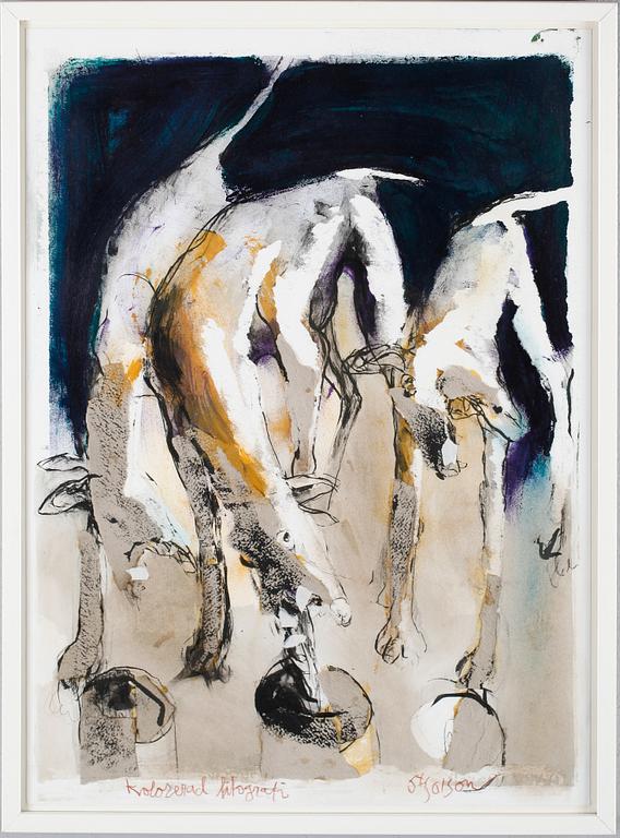 STIG OLSON, färglitografi/collage, signerad.
