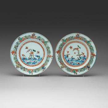 385. A pair of doucai dishes decorated with mandarin ducks and the eight immortals, Yongzheng (1723-1735).