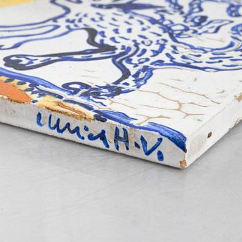 Ulrica Hydman-Vallien, a stoneware plaque, executed in her own workshop, Sweden.