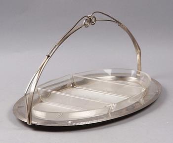 UPPLÄGGNINGSFAT, glas och nysilver, WMF, 1900-tal.
