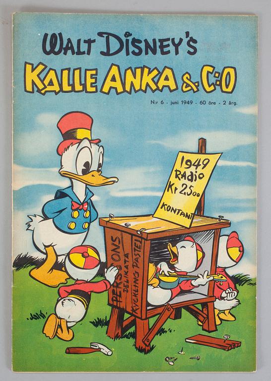 SERIETIDNINGAR, 2 stycken, KALLE ANKA & C:O, nr:5-6, 1949. FN-FN.