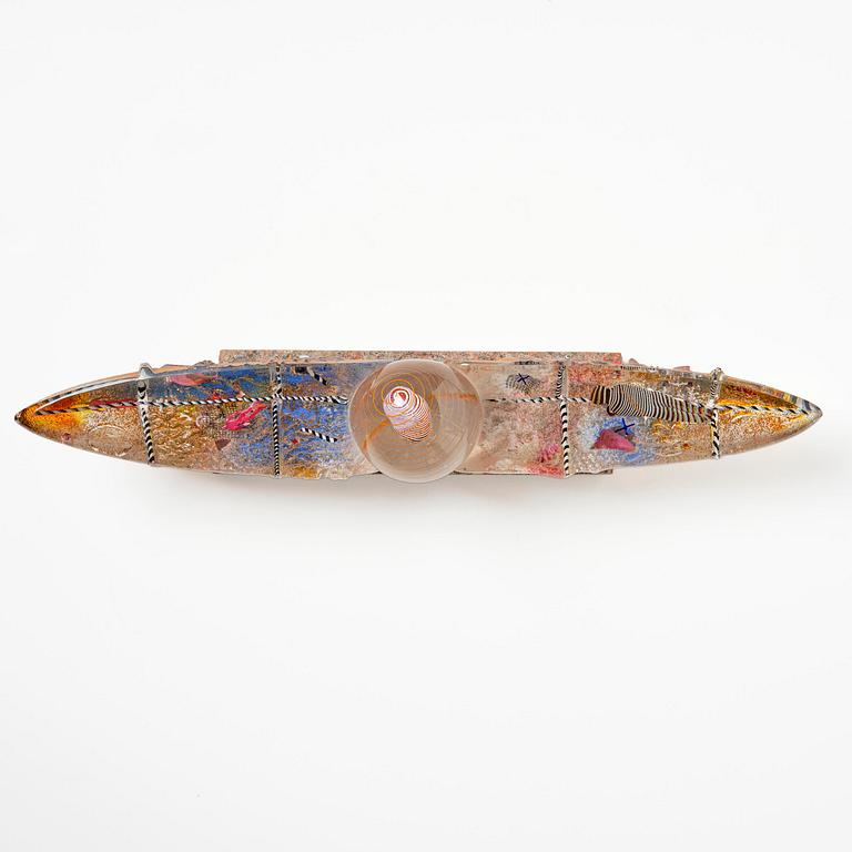 Bertil Vallien, a unique sand cast glass sculpture of a boat, Kosta Boda, Sweden, 1980s.